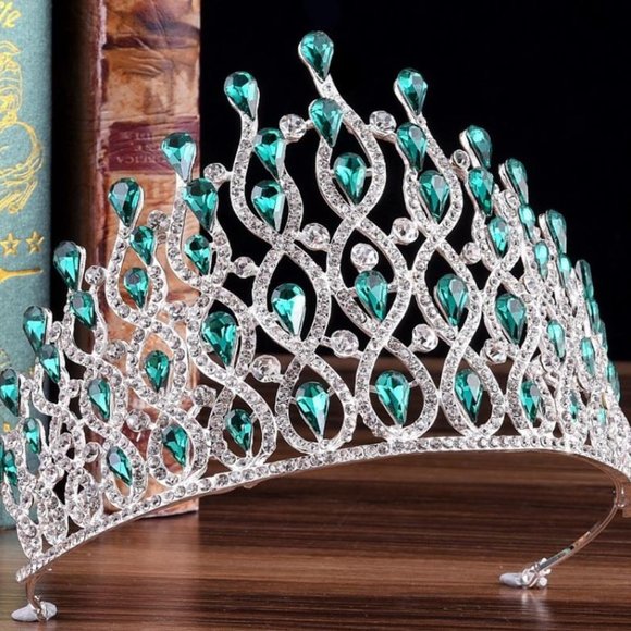 Quinceanera sweet 15 16 prom pageant tiara crown Green Austrian crystal … - Picture 7 of 7